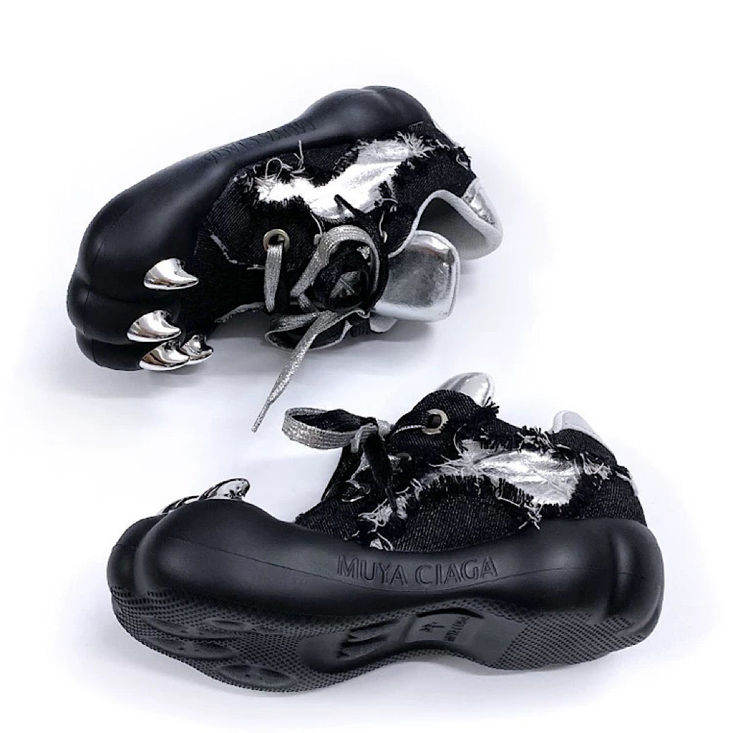 Animal claw-like design upper volume denim damage sneakers  OR0893