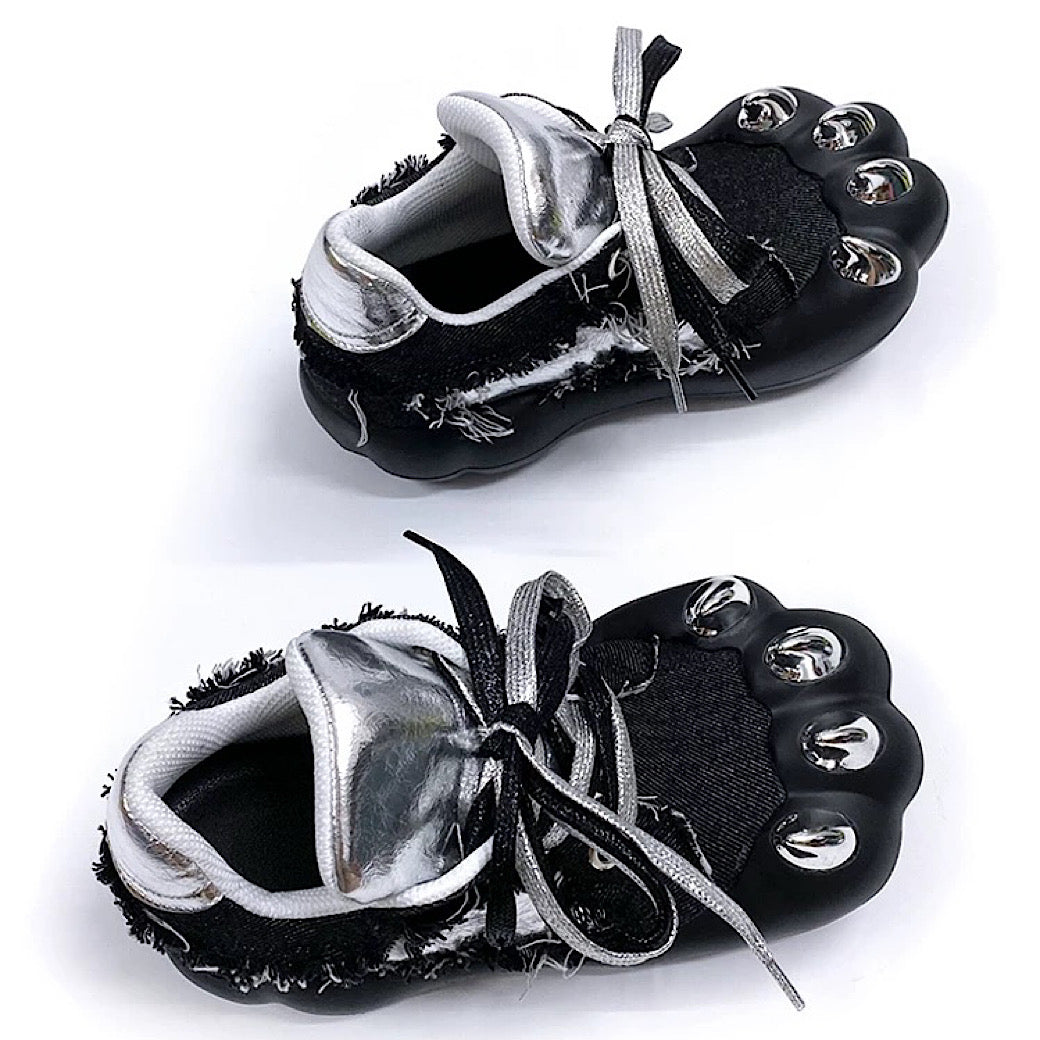 Animal claw-like design upper volume denim damage sneakers  OR0893