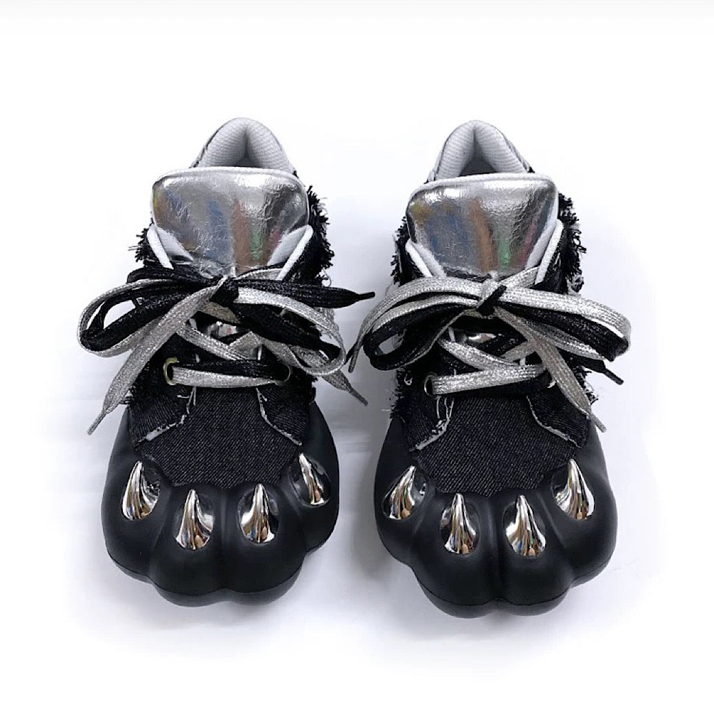 Animal claw-like design upper volume denim damage sneakers  OR0893