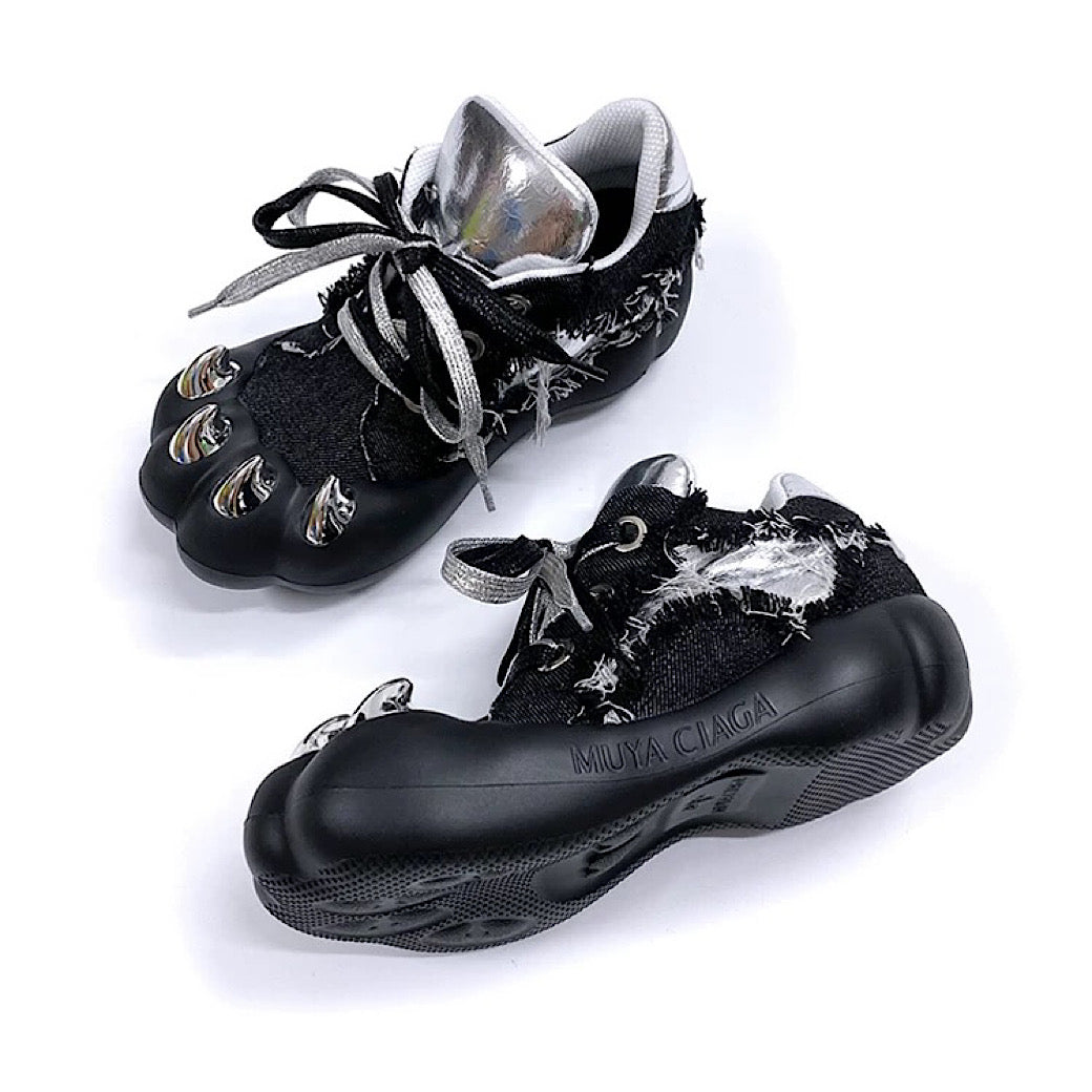 Animal claw-like design upper volume denim damage sneakers  OR0893