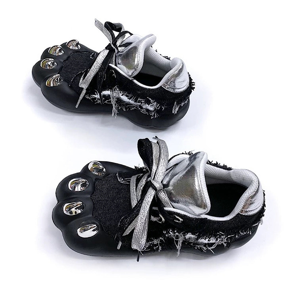 Animal claw-like design upper volume denim damage sneakers  OR0893