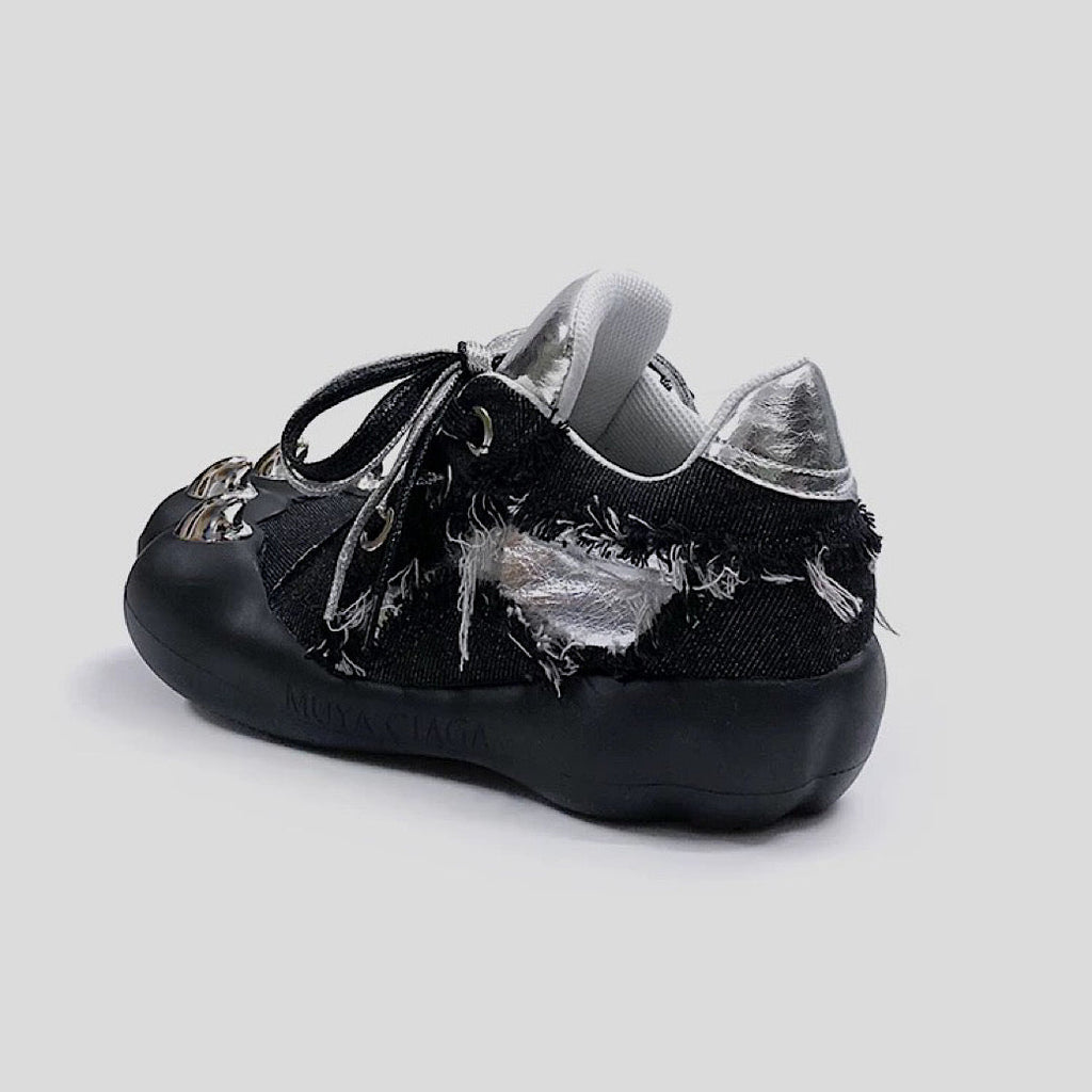 Animal claw-like design upper volume denim damage sneakers  OR0893