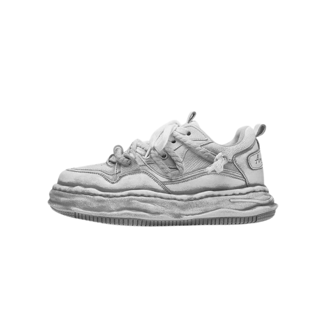 Gray stained design platform sneakers  OR0894