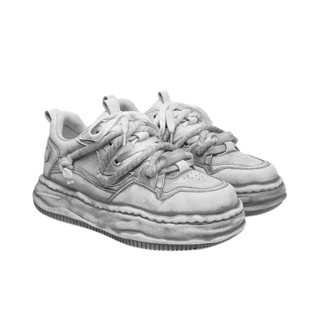 Gray stained design platform sneakers  OR0894