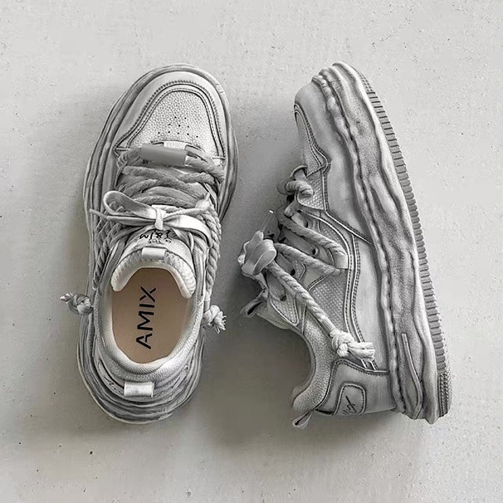 Gray stained design platform sneakers  OR0894