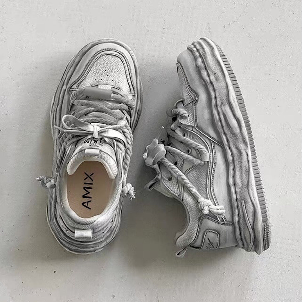 Gray stained design platform sneakers  OR0894