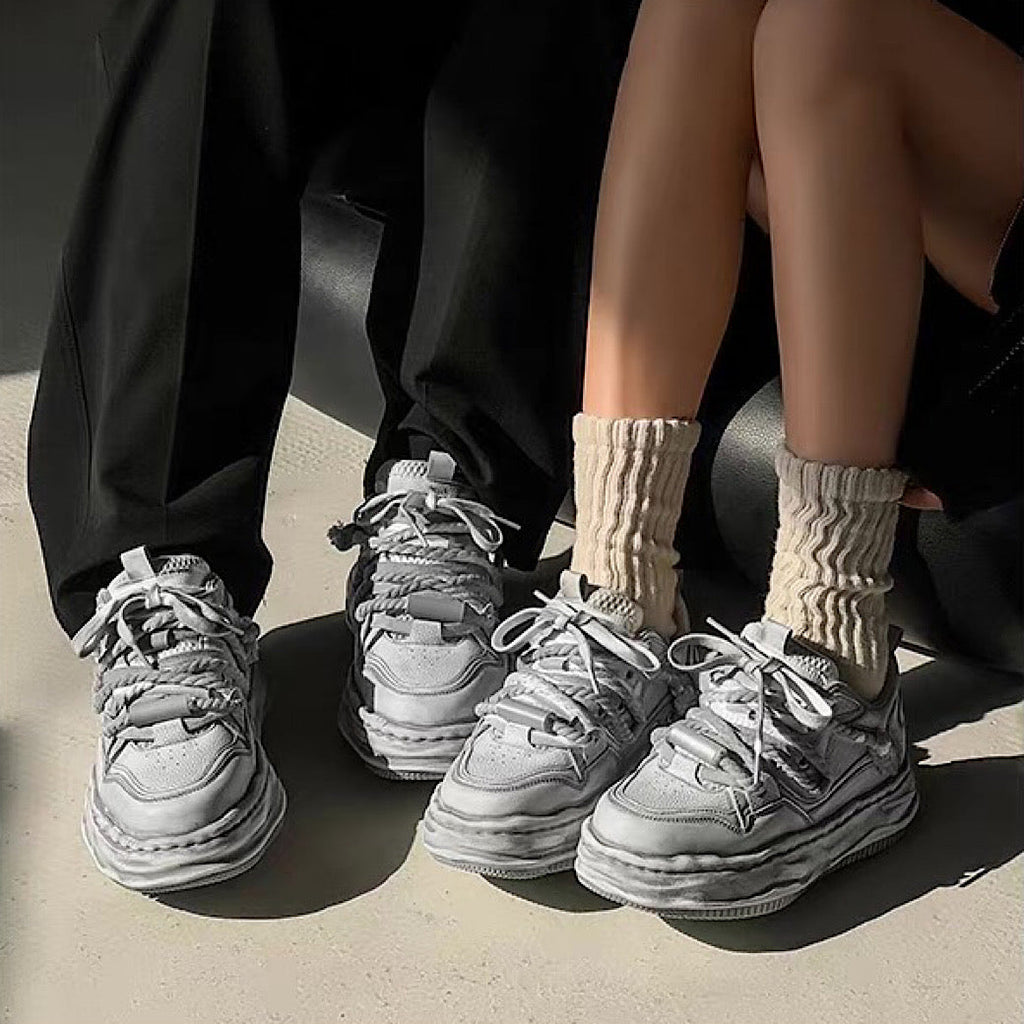 Gray stained design platform sneakers  OR0894