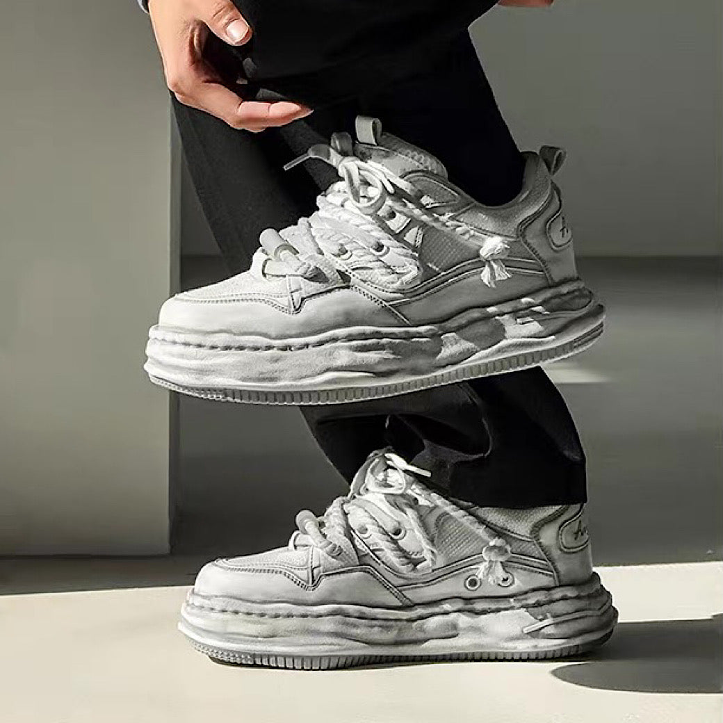Gray stained design platform sneakers  OR0894