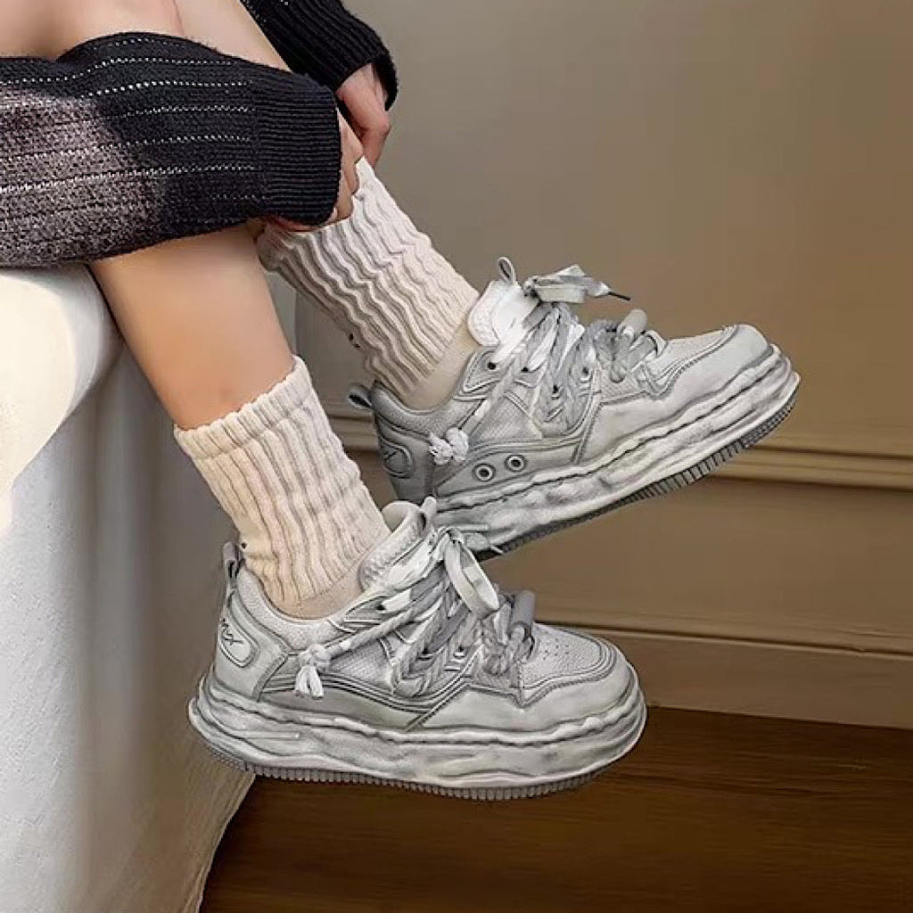 Gray stained design platform sneakers  OR0894