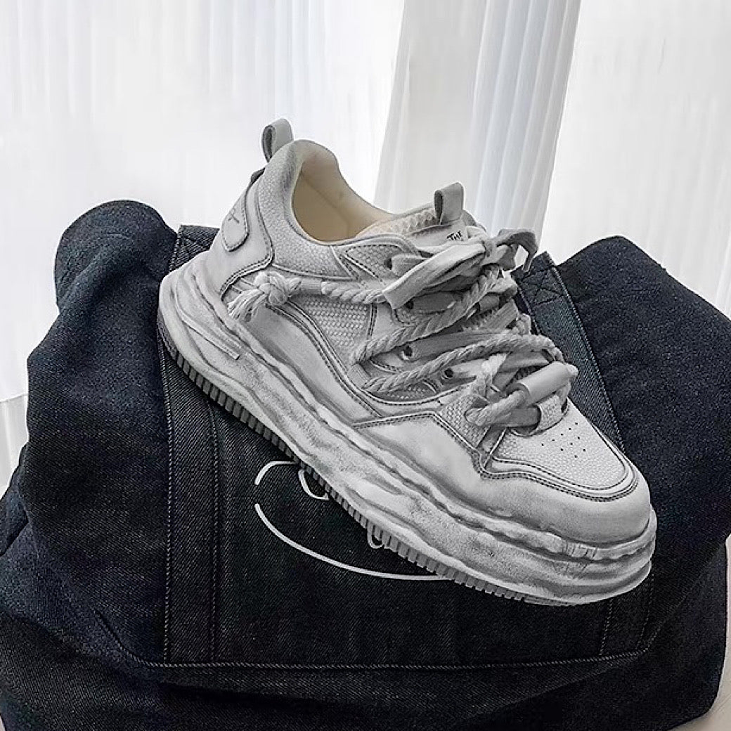Gray stained design platform sneakers  OR0894