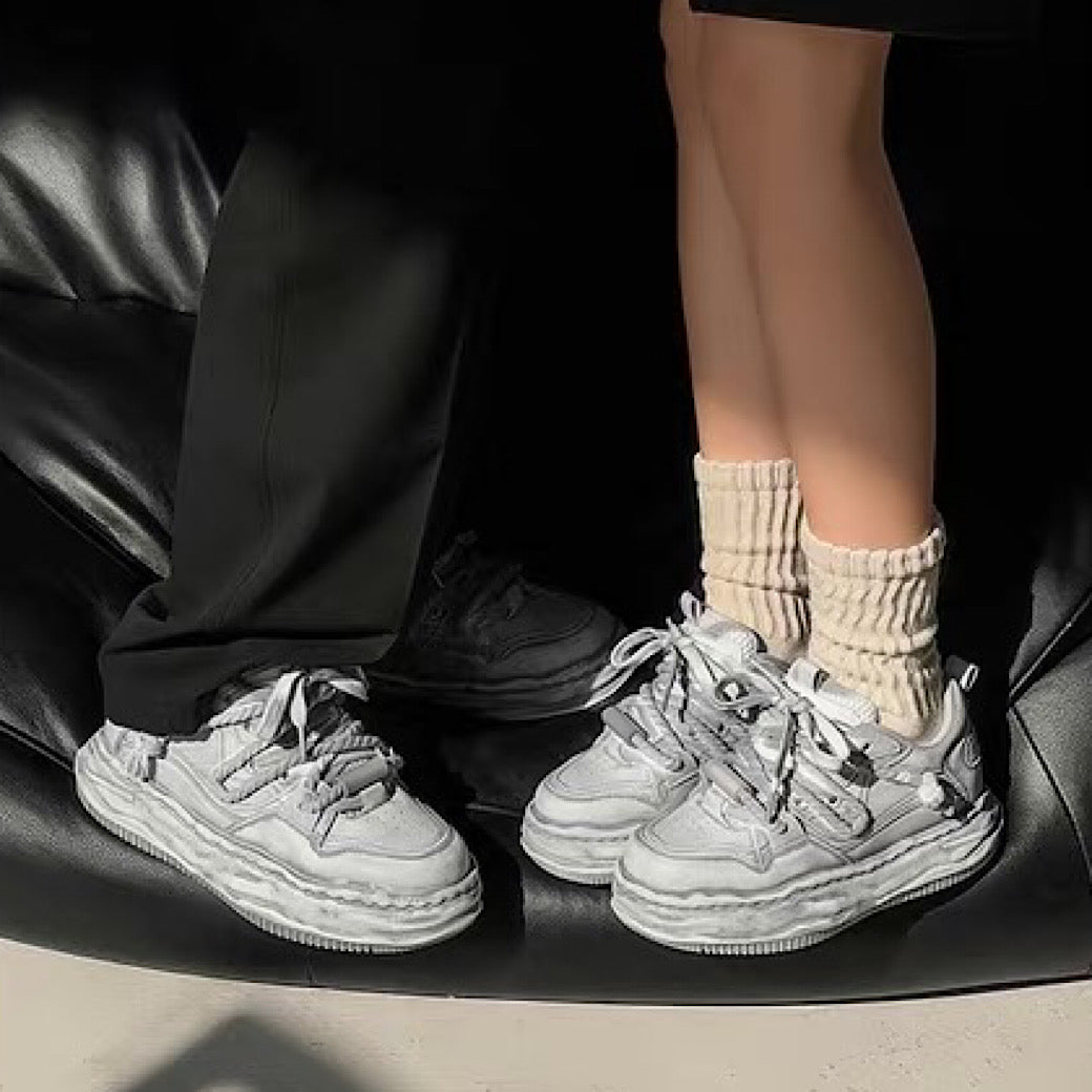 Gray stained design platform sneakers  OR0894
