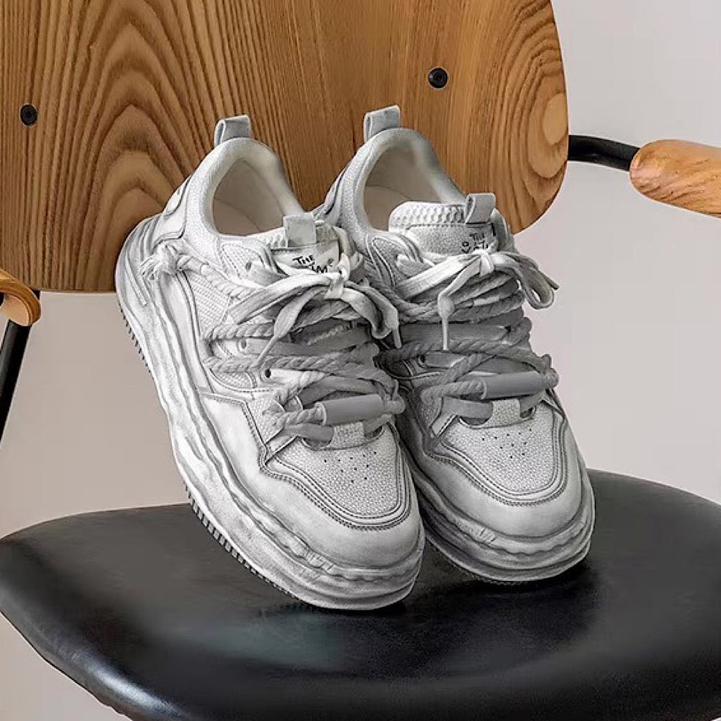 Gray stained design platform sneakers  OR0894