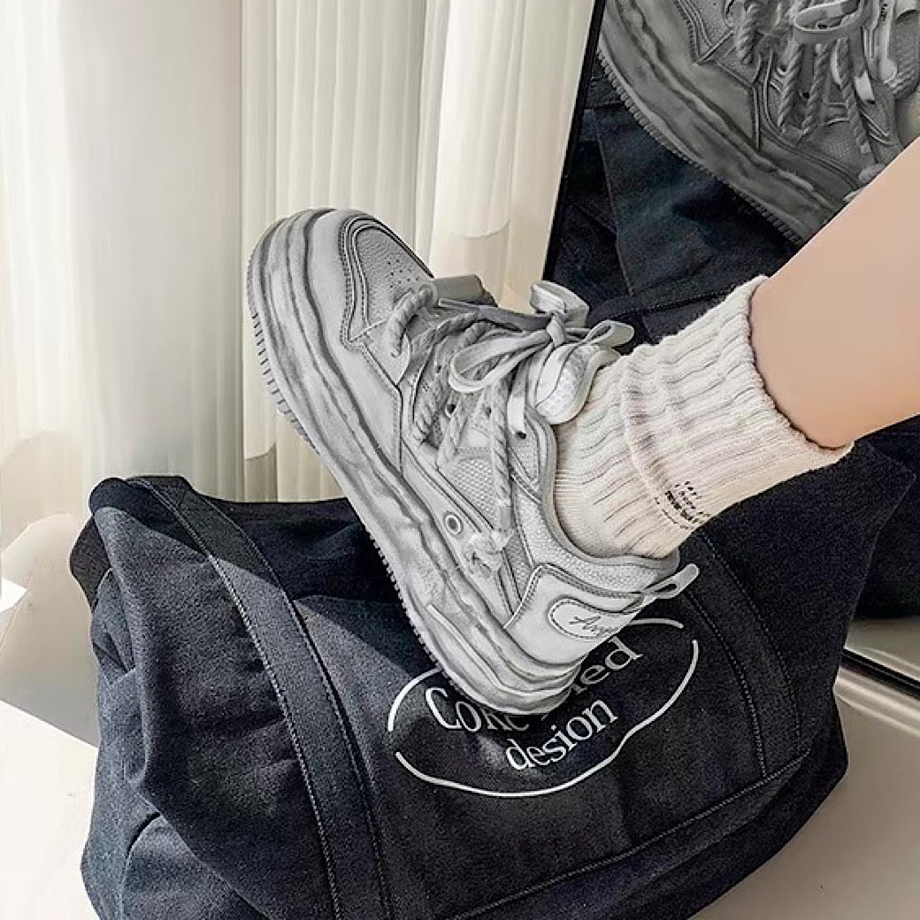 Gray stained design platform sneakers  OR0894