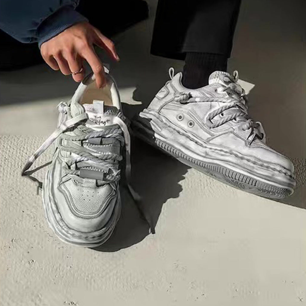 Gray stained design platform sneakers  OR0894