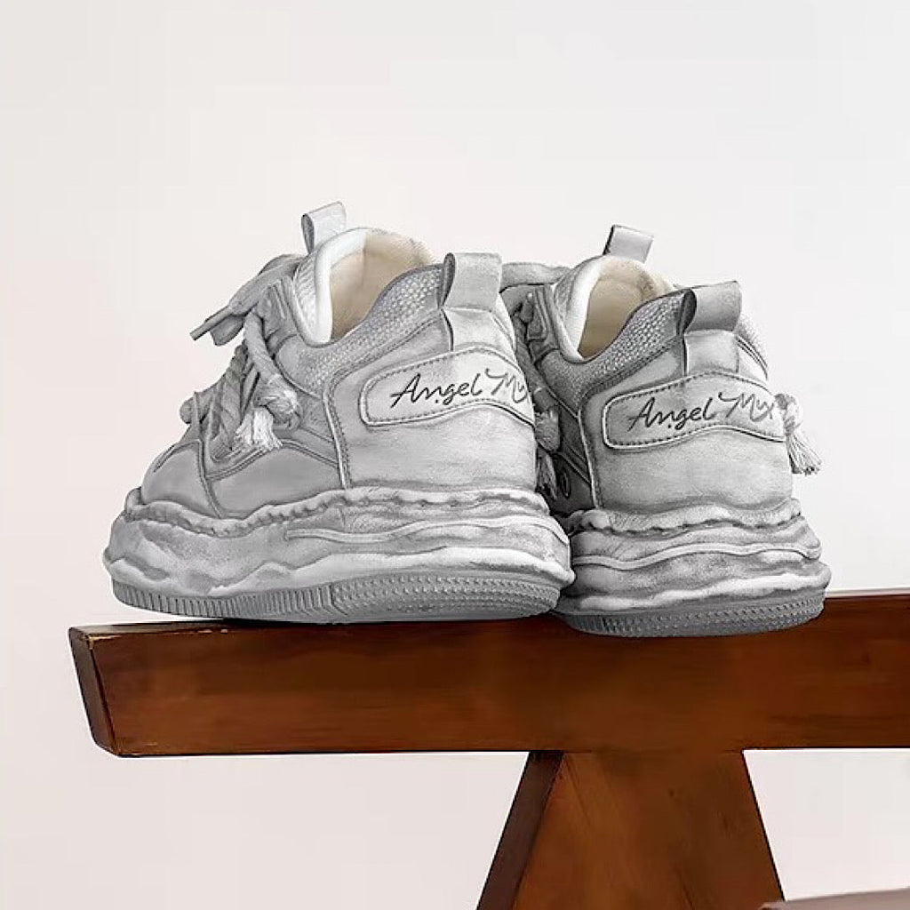 Gray stained design platform sneakers  OR0894