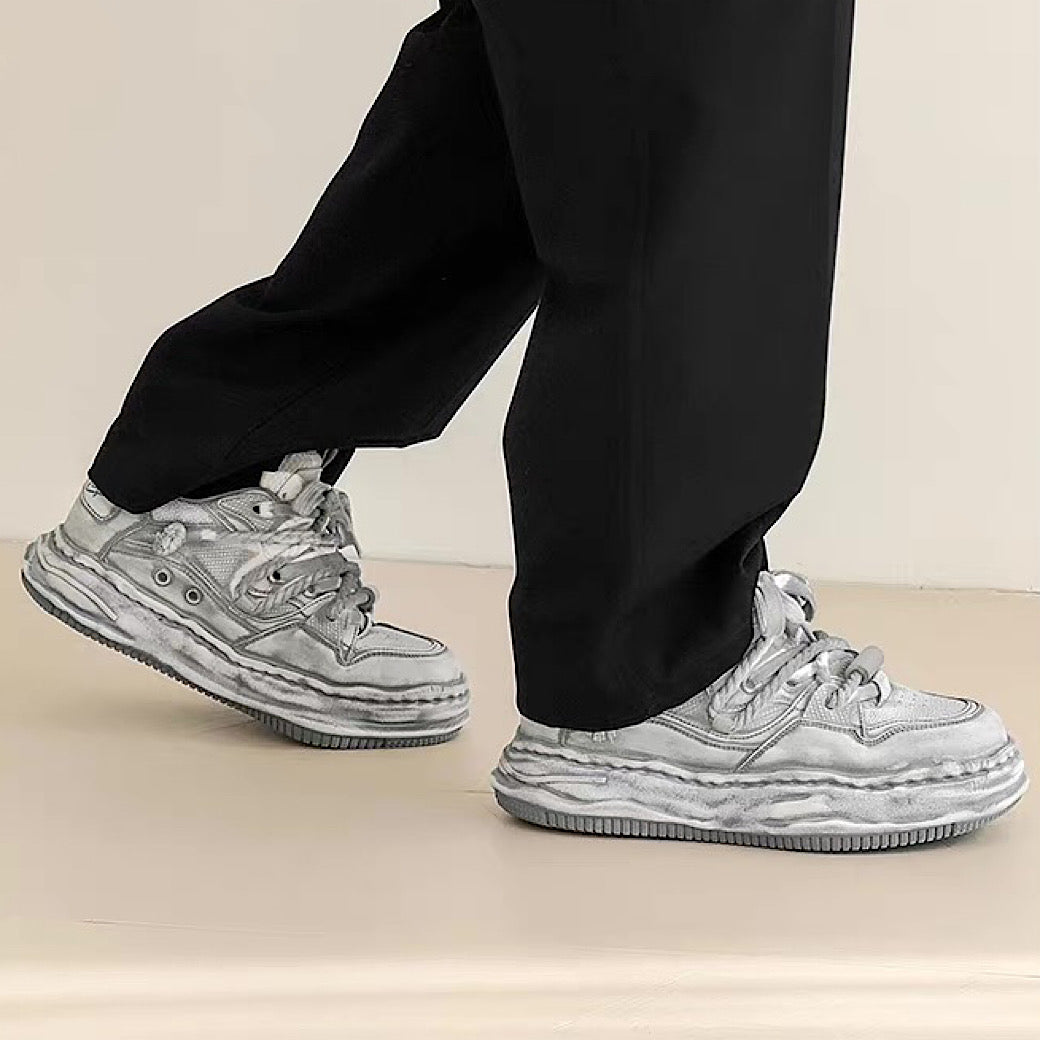 Gray stained design platform sneakers  OR0894