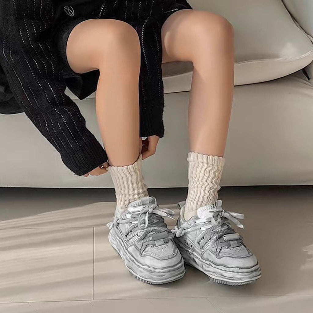 Gray stained design platform sneakers  OR0894