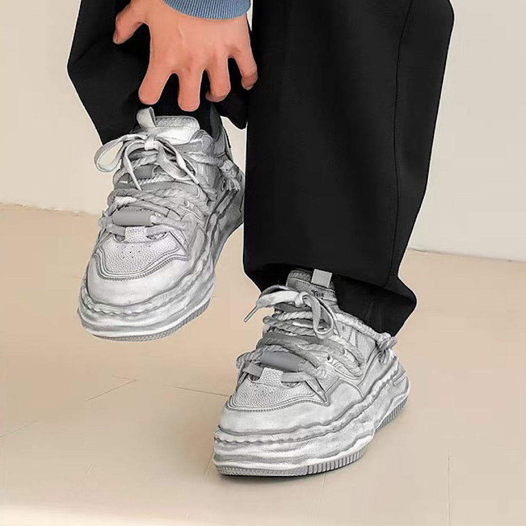 Gray stained design platform sneakers  OR0894