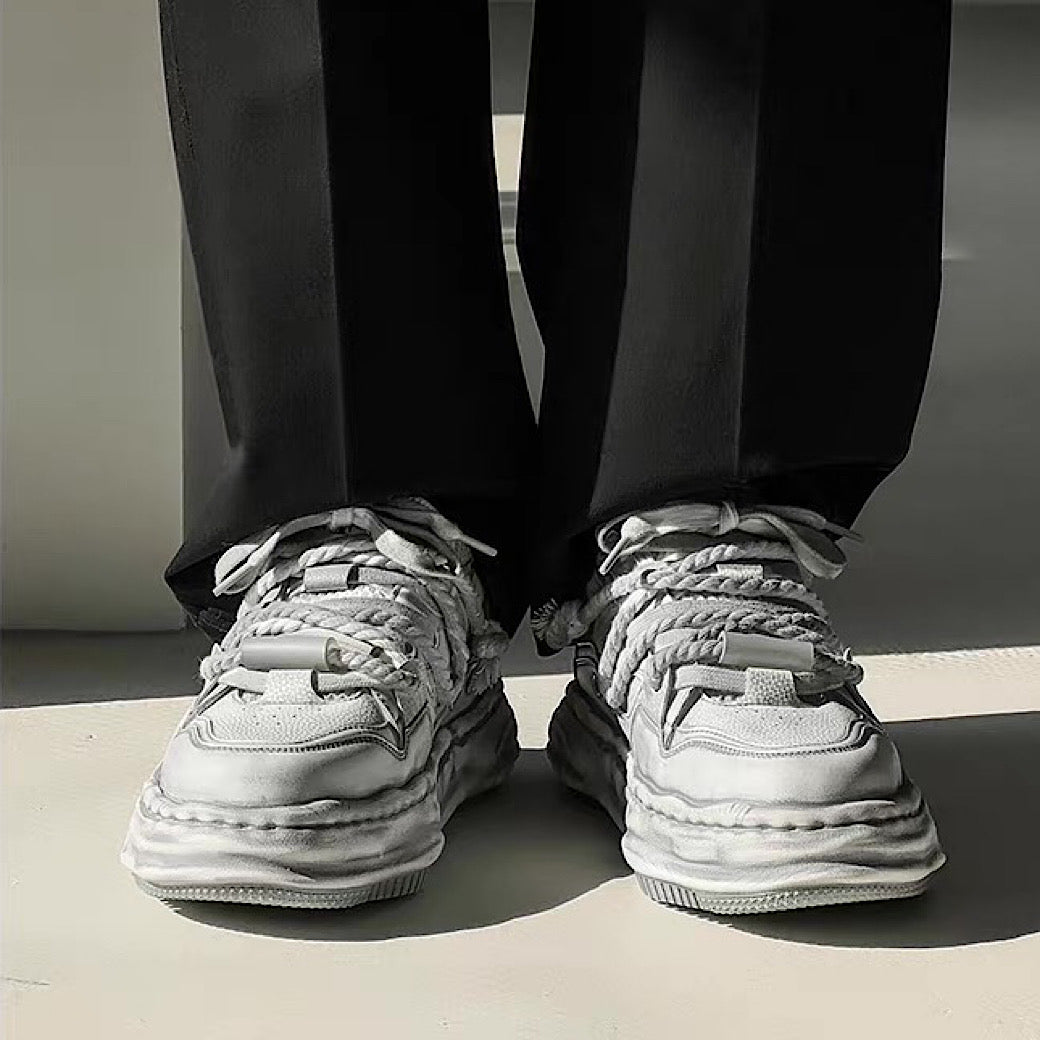 Gray stained design platform sneakers  OR0894