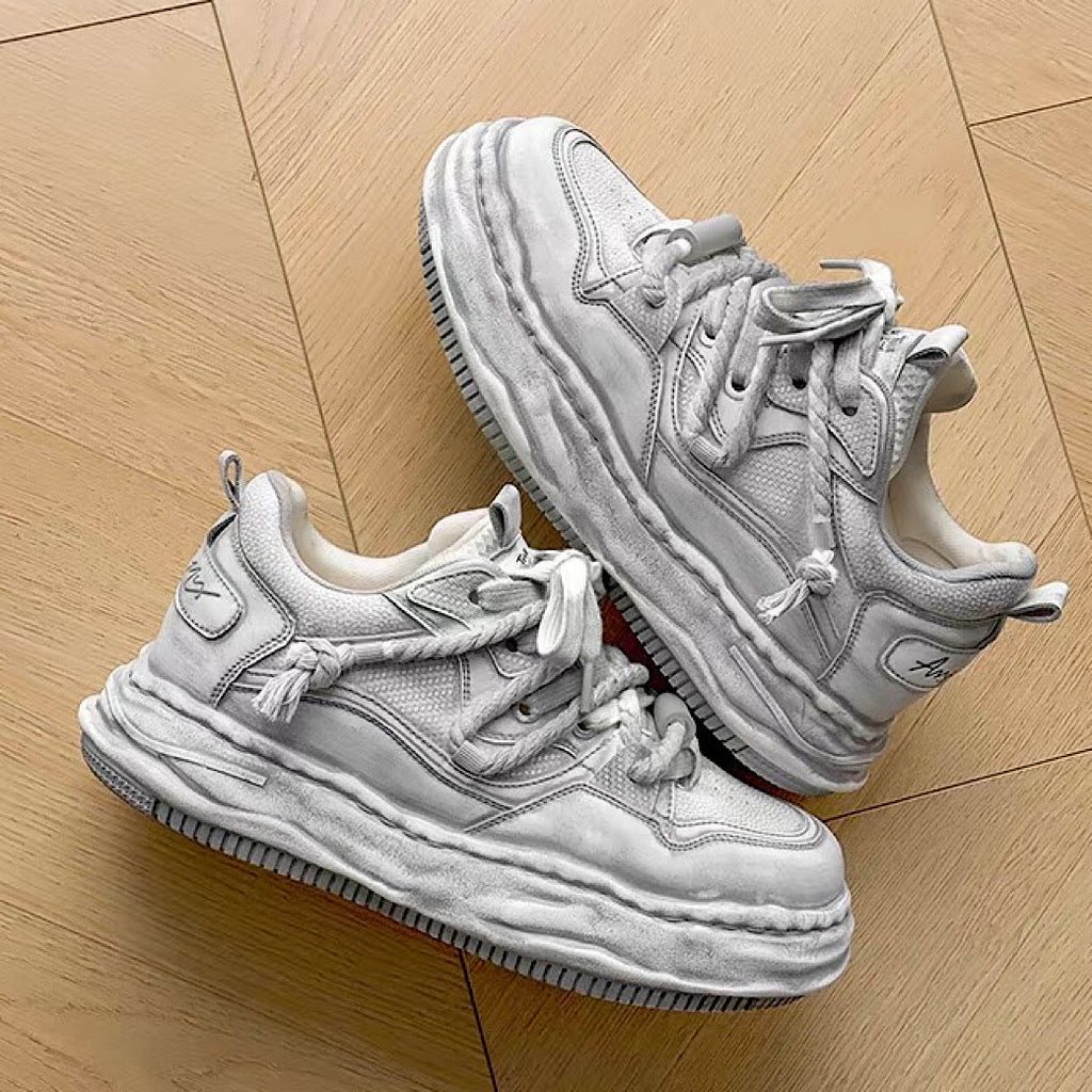 Gray stained design platform sneakers  OR0894