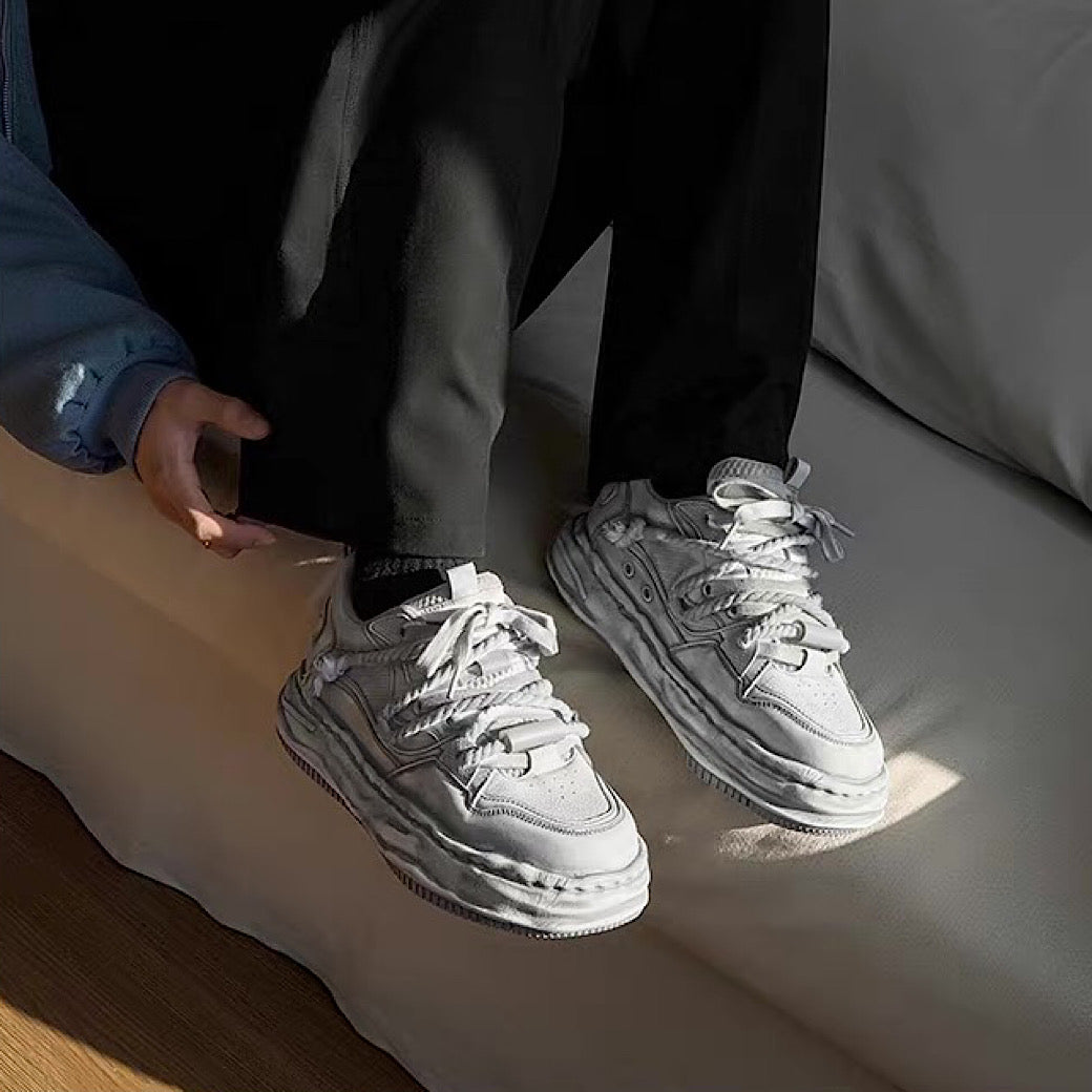 Gray stained design platform sneakers  OR0894