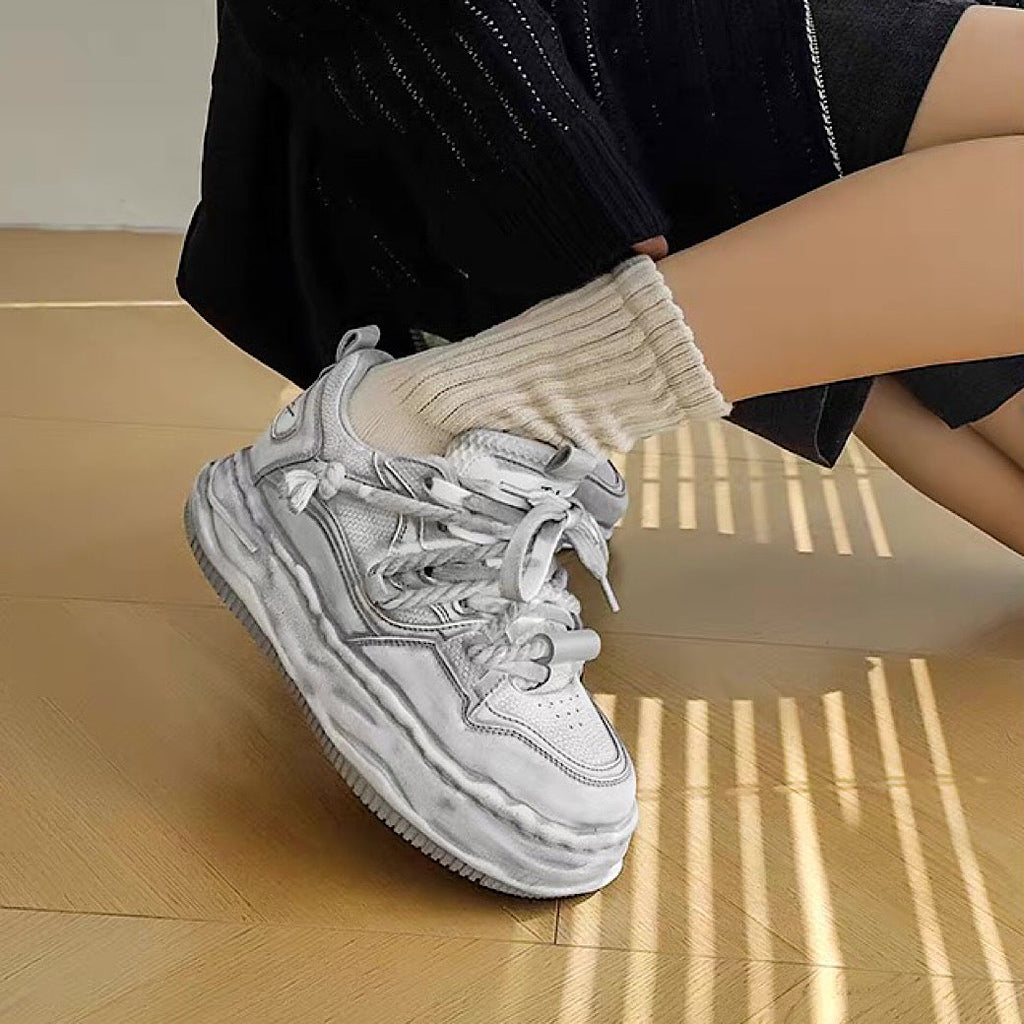 Gray stained design platform sneakers  OR0894