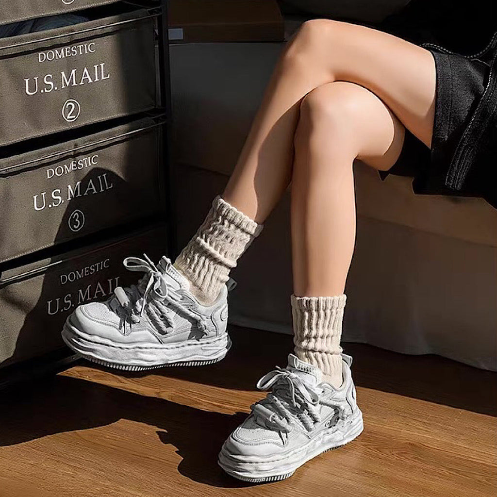 Gray stained design platform sneakers  OR0894
