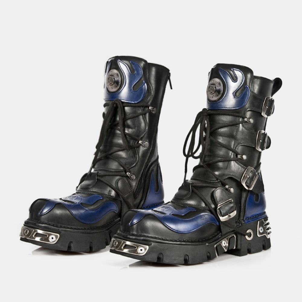 Blue and black glossy punk style boots  OR0898