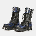 Blue and black glossy punk style boots  OR0898