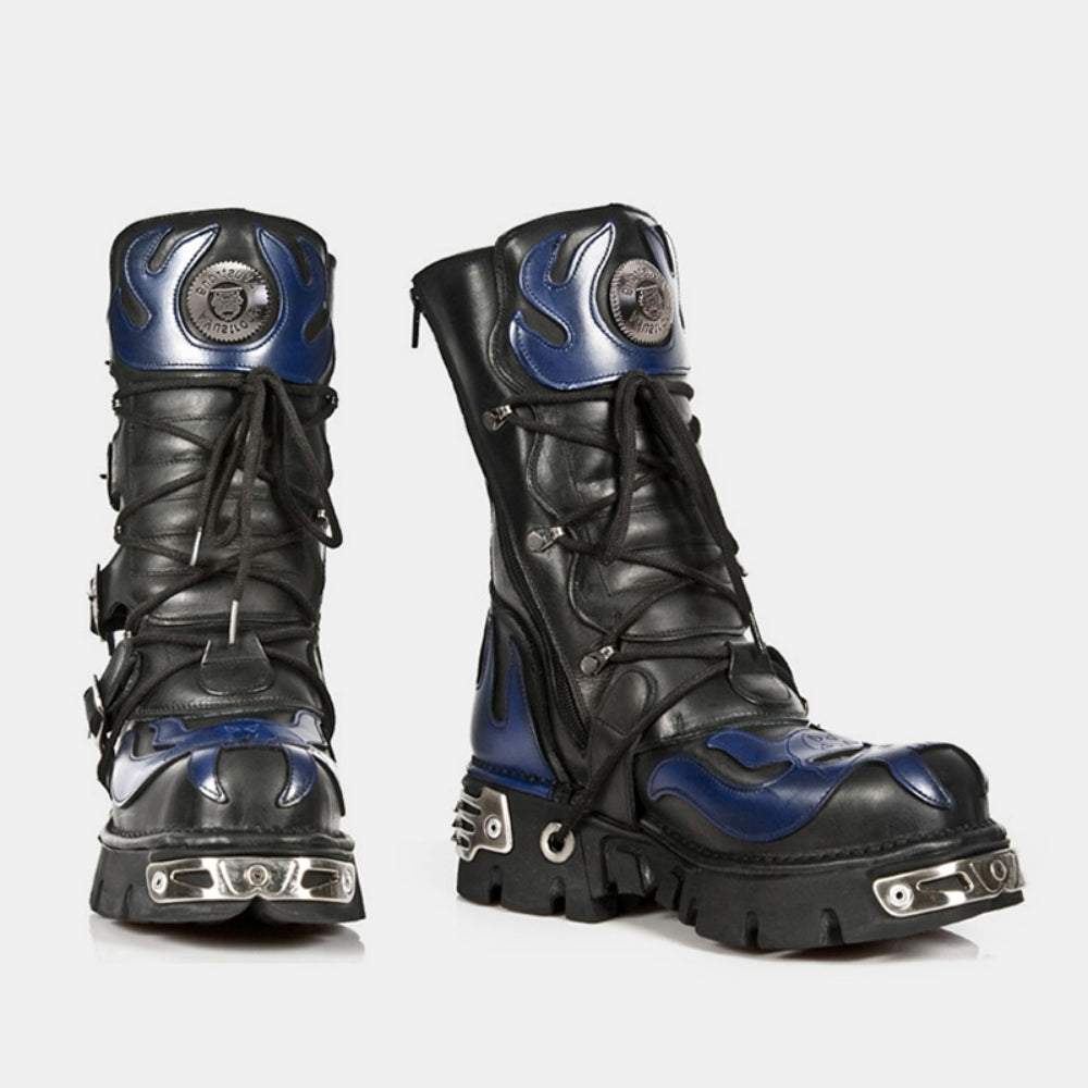 Blue and black glossy punk style boots  OR0898