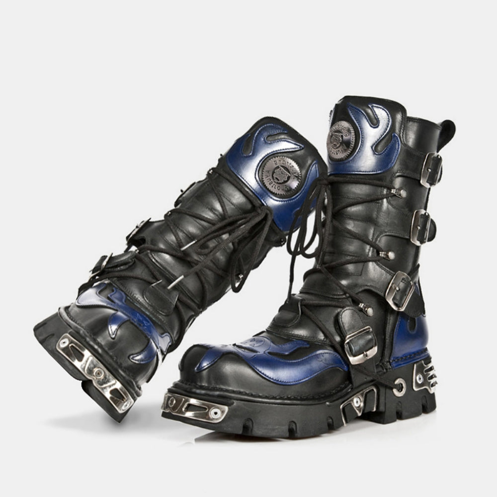 Blue and black glossy punk style boots  OR0898