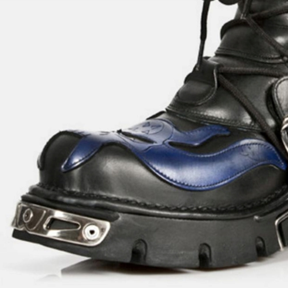 Blue and black glossy punk style boots  OR0898