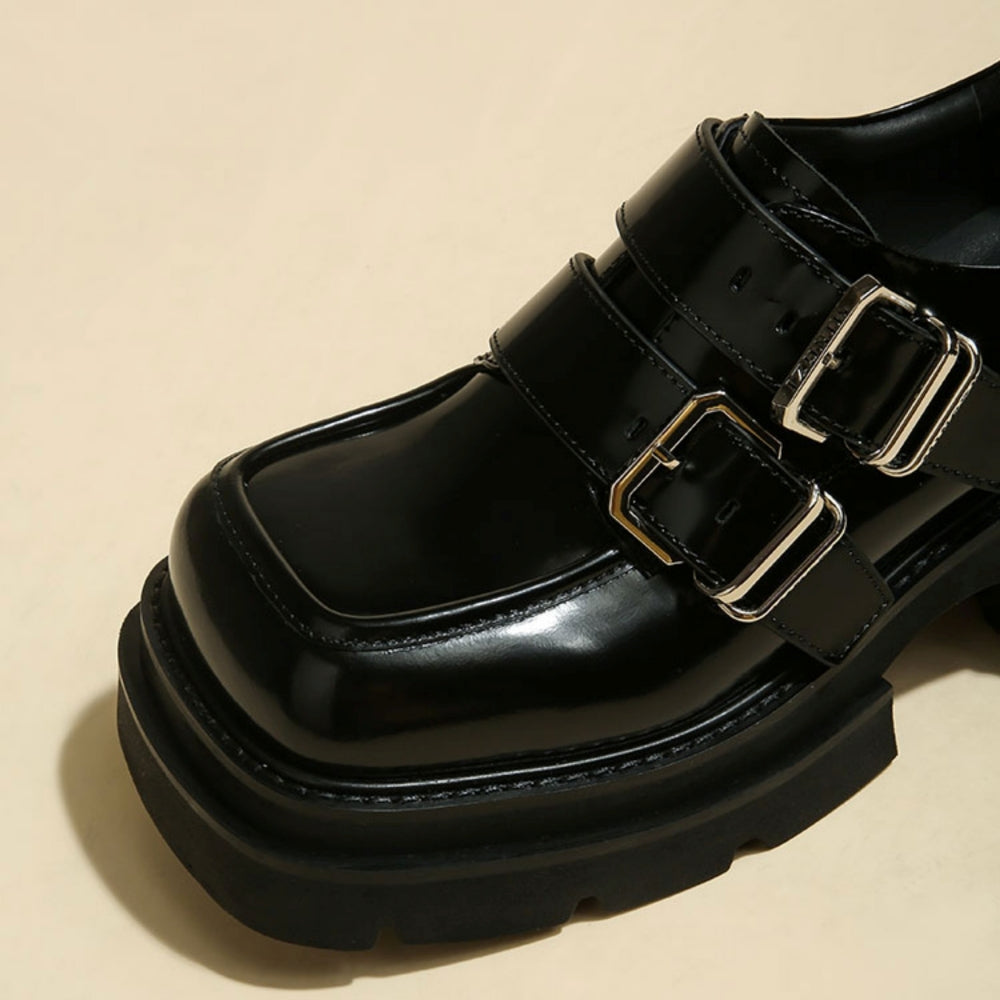 High-length boot-cut black design shoes  OR0900