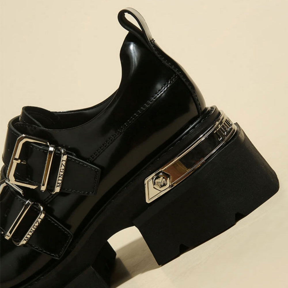 High-length boot-cut black design shoes  OR0900