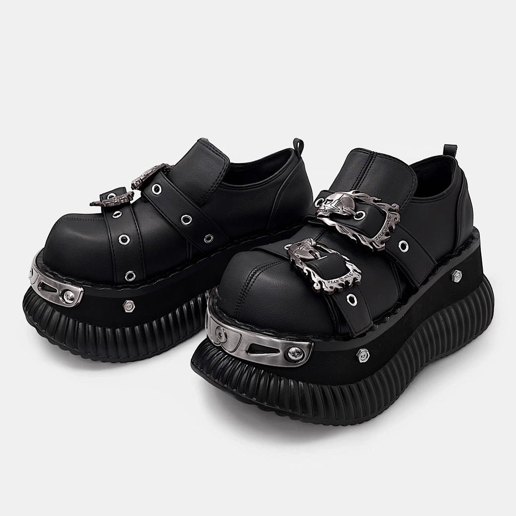 Gothic punk simple black belt design sneakers  OR0902