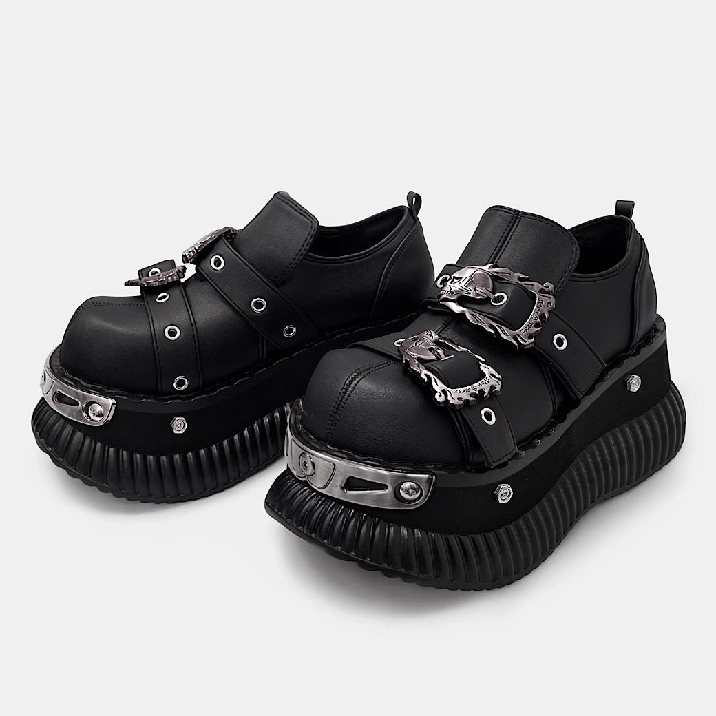 Gothic punk simple black belt design sneakers  OR0902