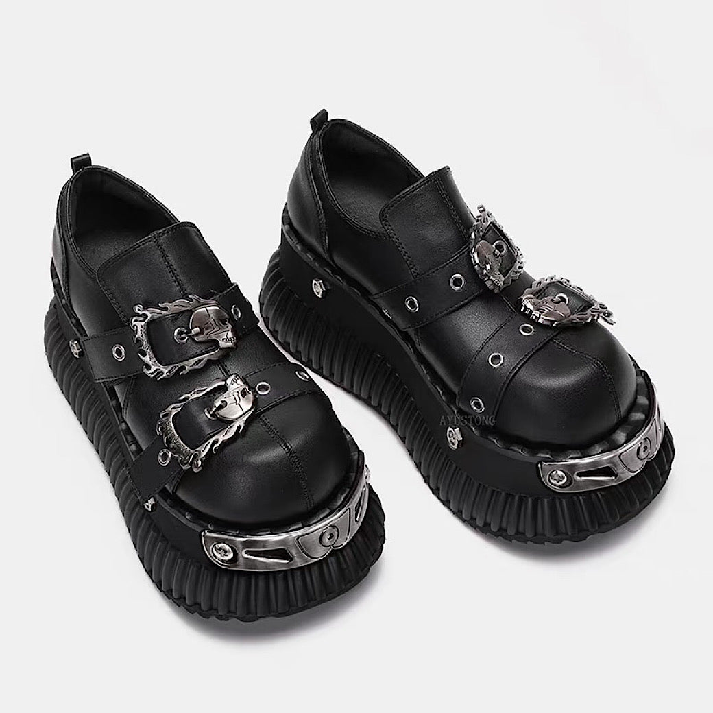 Gothic punk simple black belt design sneakers  OR0902