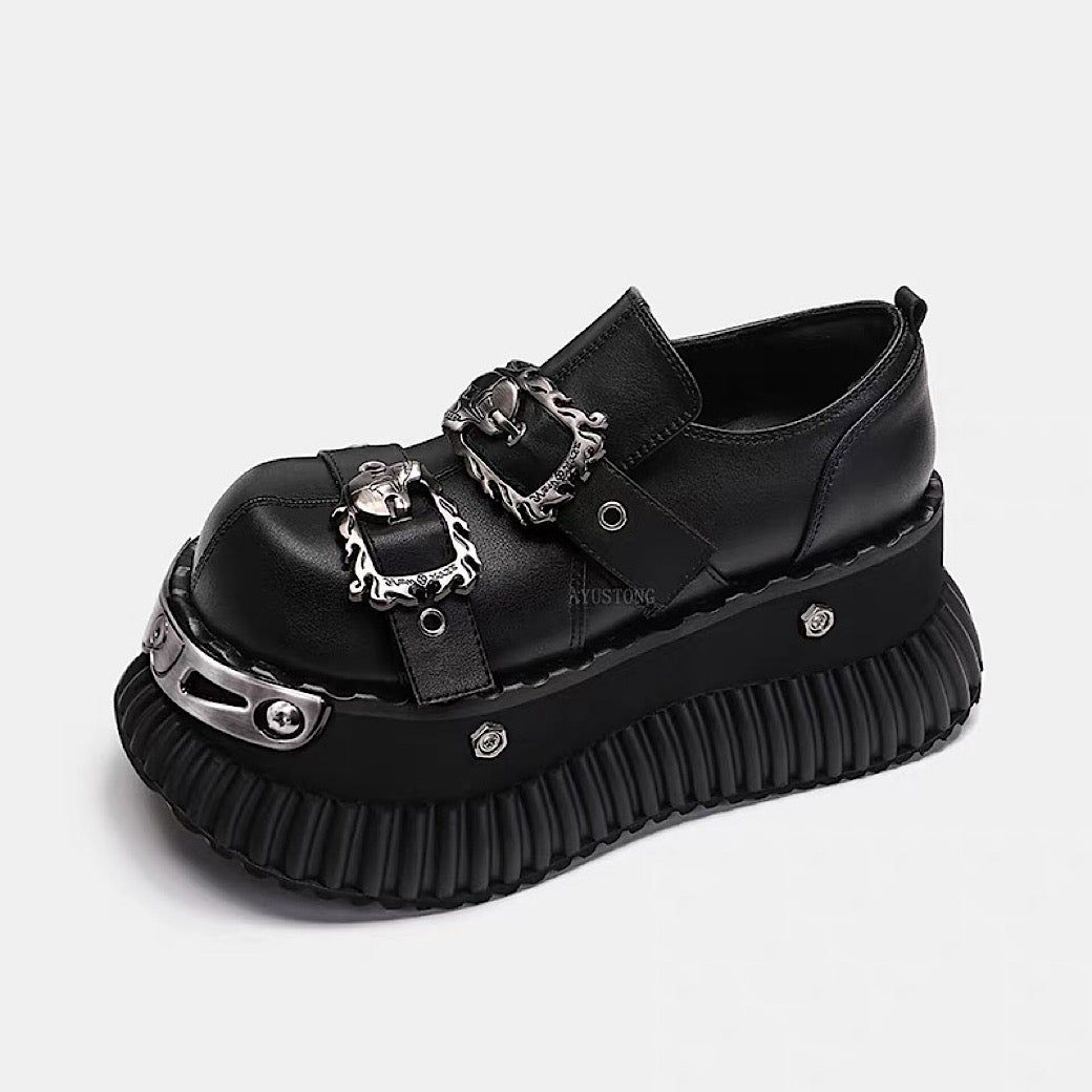 Gothic punk simple black belt design sneakers  OR0902