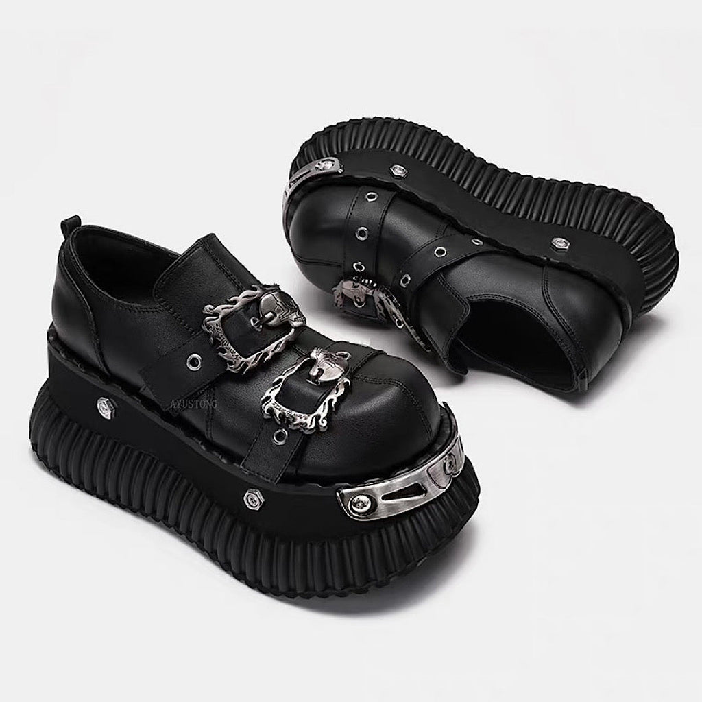 Gothic punk simple black belt design sneakers  OR0902