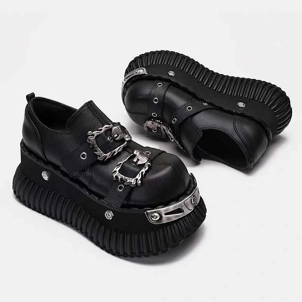 Gothic punk simple black belt design sneakers  OR0902