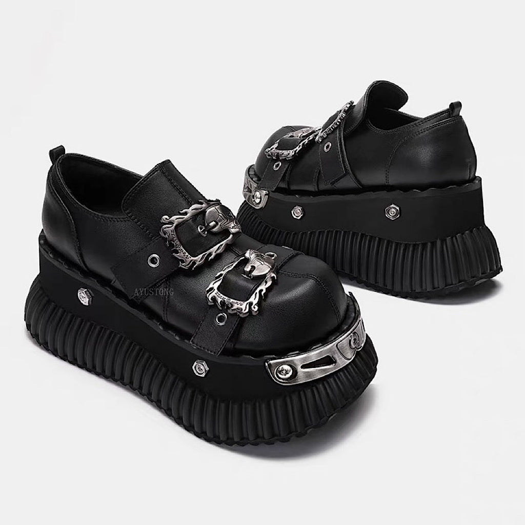 Gothic punk simple black belt design sneakers  OR0902