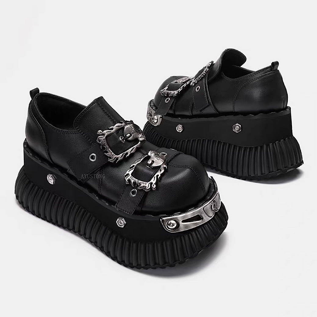 Gothic punk simple black belt design sneakers  OR0902