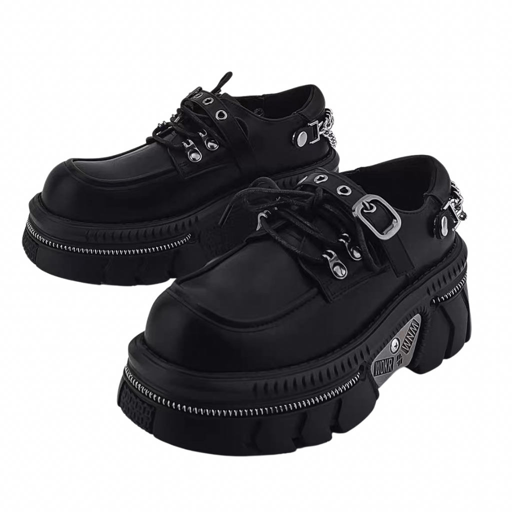 Belt back chain design gimmick black sneaker boots  OR0907