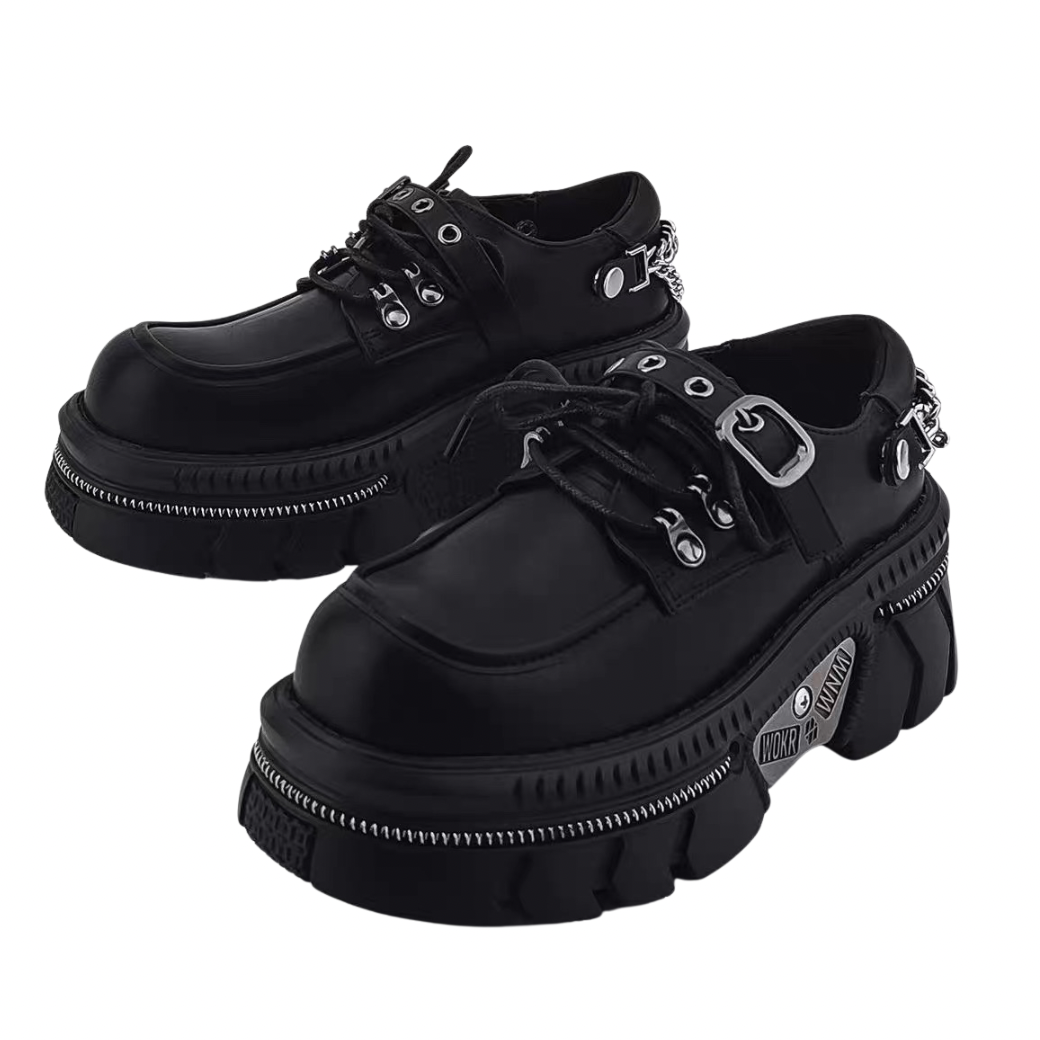 Belt back chain design gimmick black sneaker boots  OR0907
