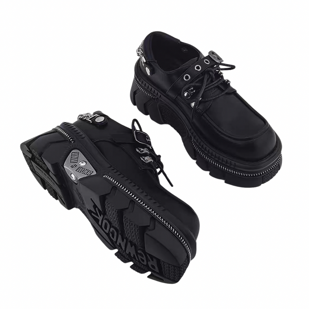 Belt back chain design gimmick black sneaker boots  OR0907