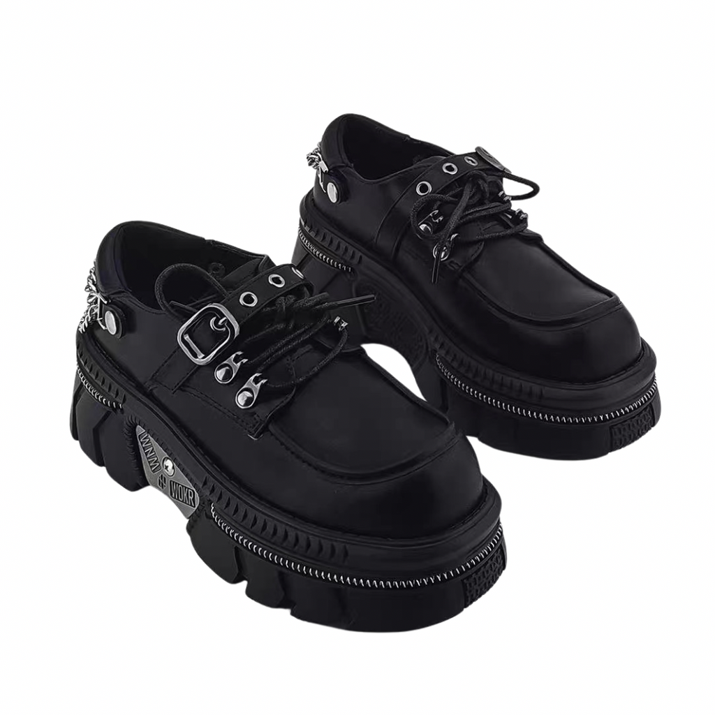 Belt back chain design gimmick black sneaker boots  OR0907