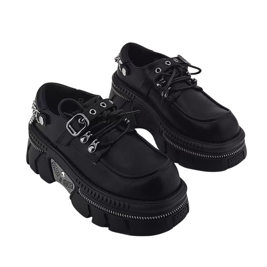 Belt back chain design gimmick black sneaker boots  OR0907