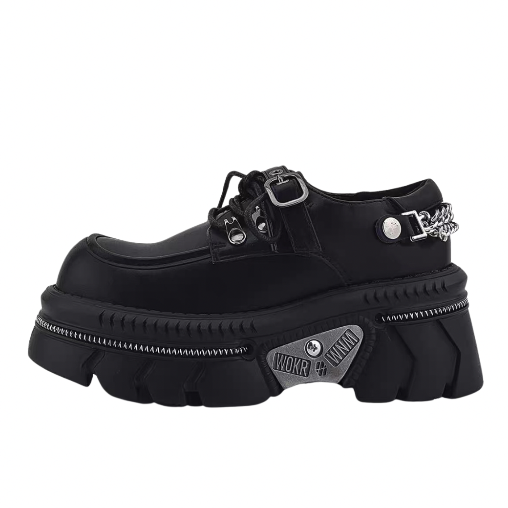 Belt back chain design gimmick black sneaker boots  OR0907