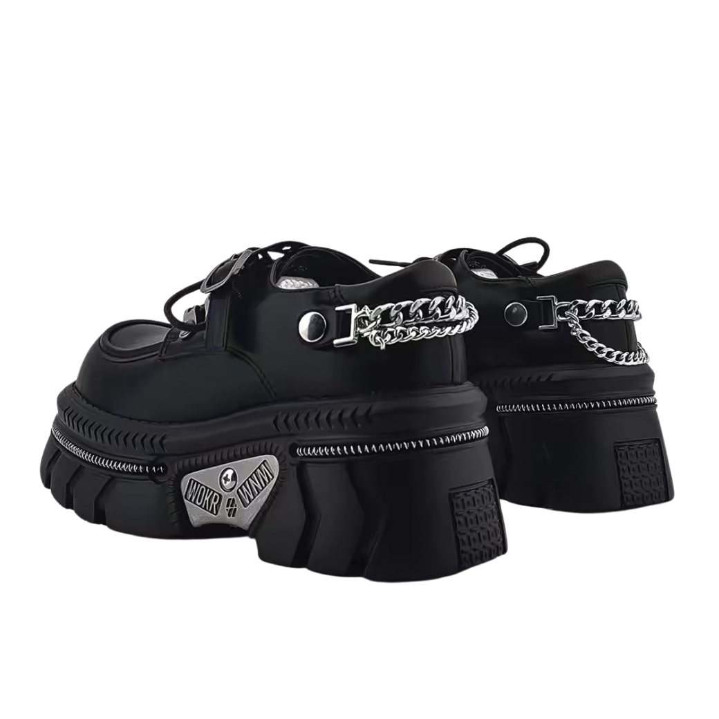 Belt back chain design gimmick black sneaker boots  OR0907