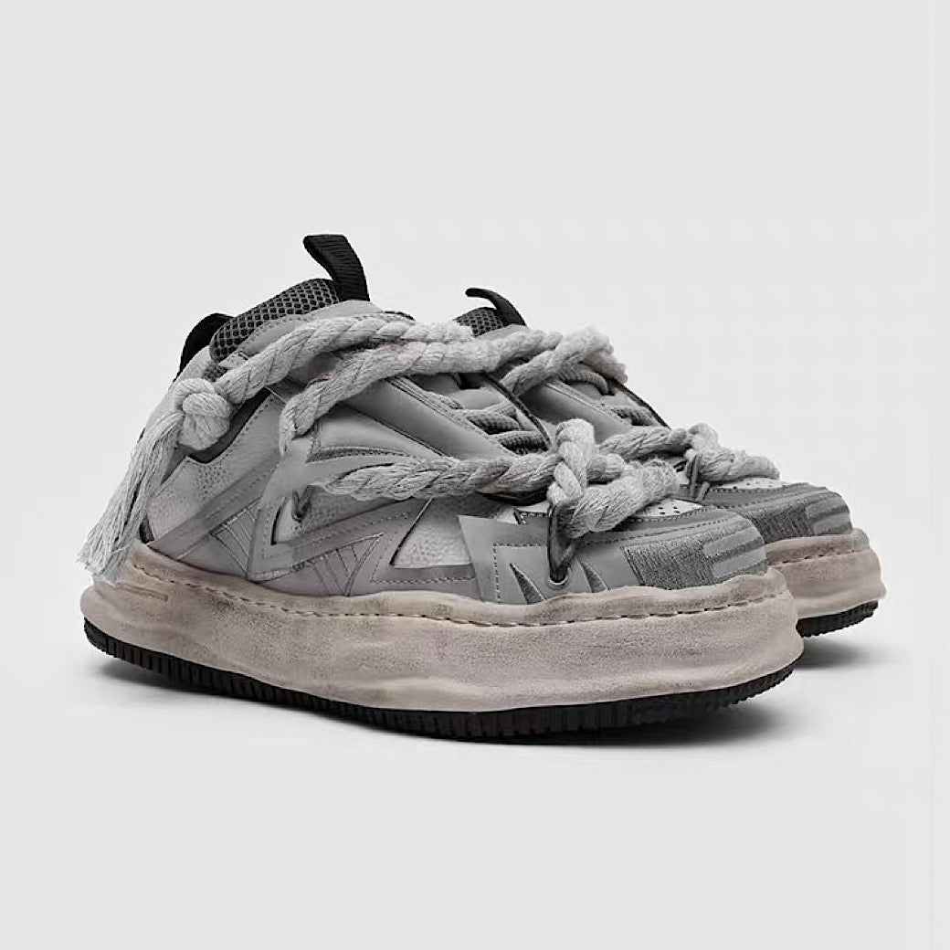 Multi-lace design muted color stained sneakers  OR0909